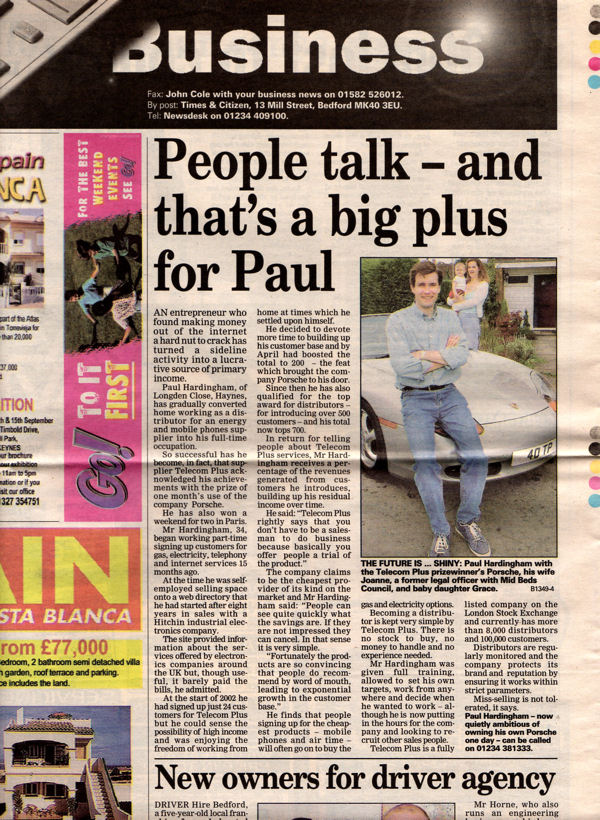 Newspaper feature about Paul Hardingham